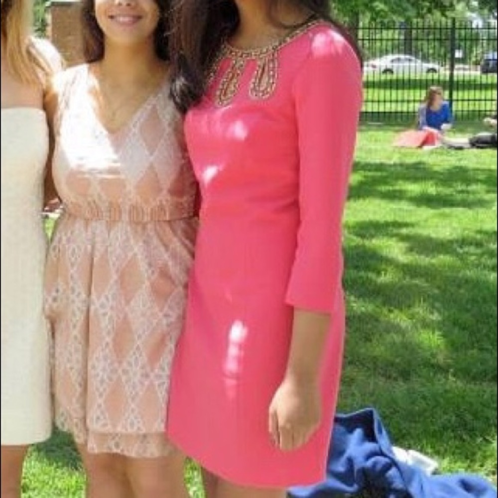 Lilly Pulitzer Pink and Gold 3/4 Sleeve Dress